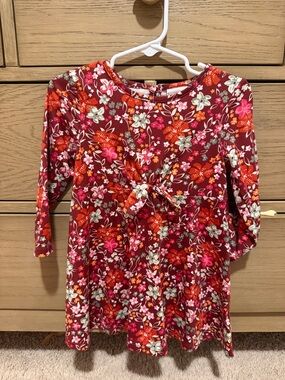 Girls' Red Floral Tie-Front Casual Dress